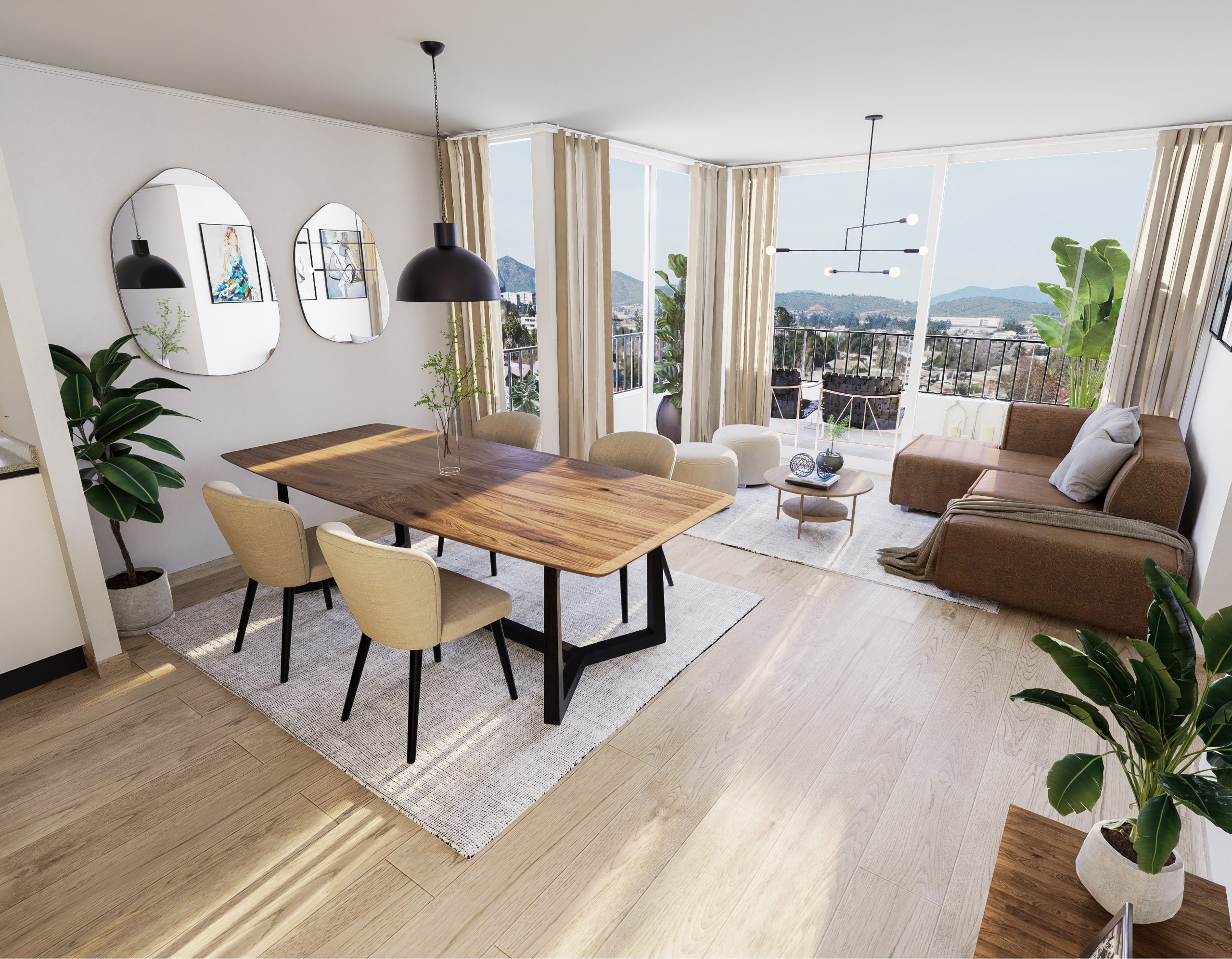 Portada del render interior del departamento tipo B en el Edificio Santa Victoria, Villa Alemana